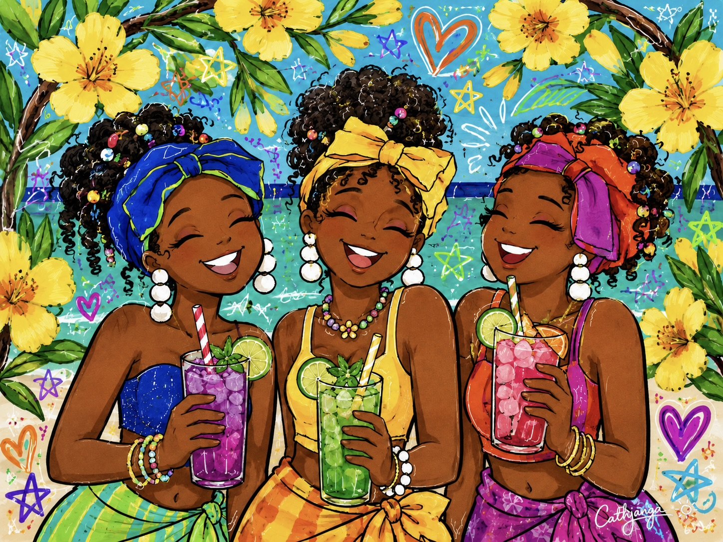 Cathjanga Girls with tropical drinks